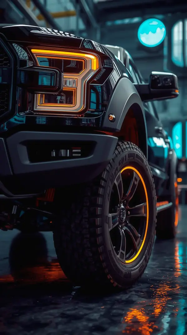 Car phone wallpaper — glowing orange headlight
