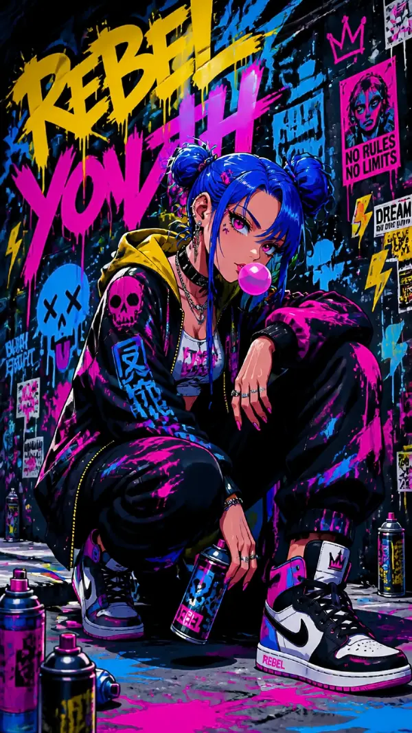 Wallpaper anime mobile — crouching bubblegum rebel