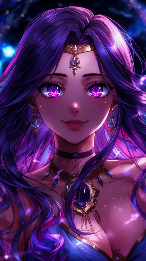 Aesthetic anime wallpaper — glowing purple princess