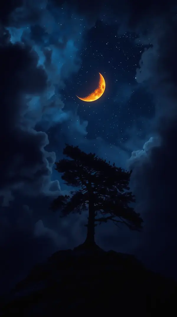 Wallpaper aesthetic anime — glowing orange crescent