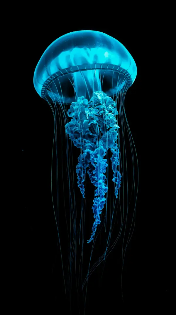 Wallpaper black anime — glowing blue jellyfish