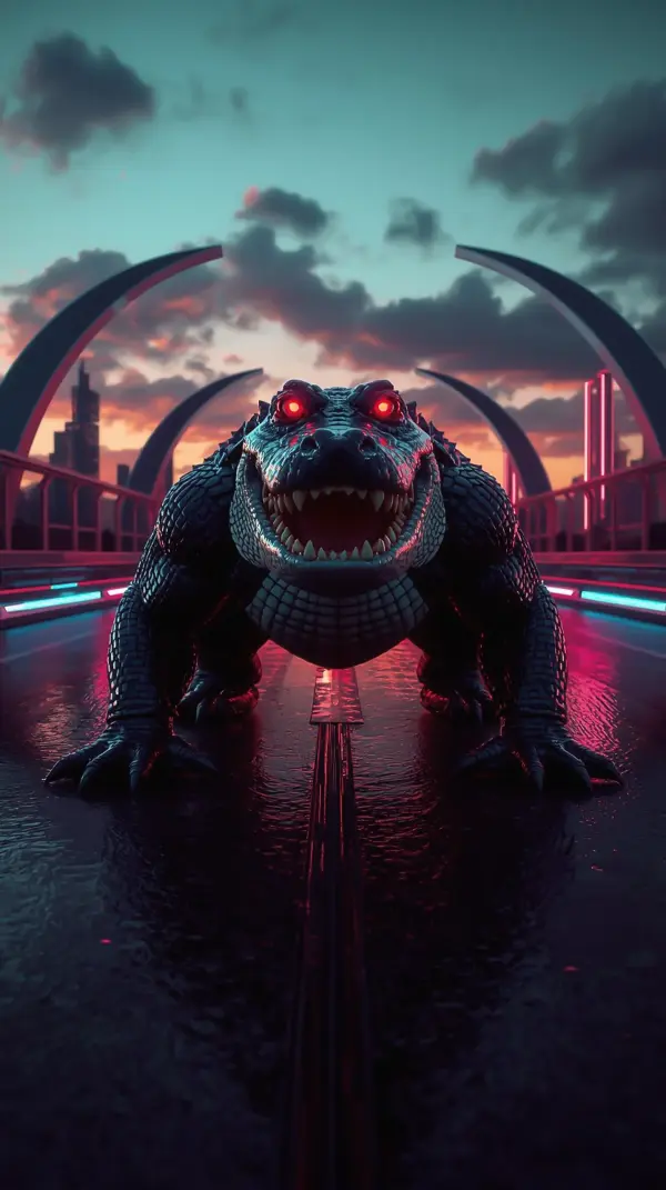 3D Wallpaper 4K — Cyberpunk Crocodile Neon City 4KWallpapar