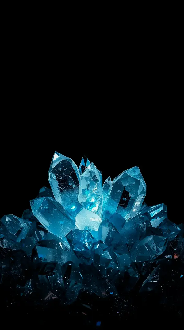 Anime black wallpaper — glowing blue crystal cluster