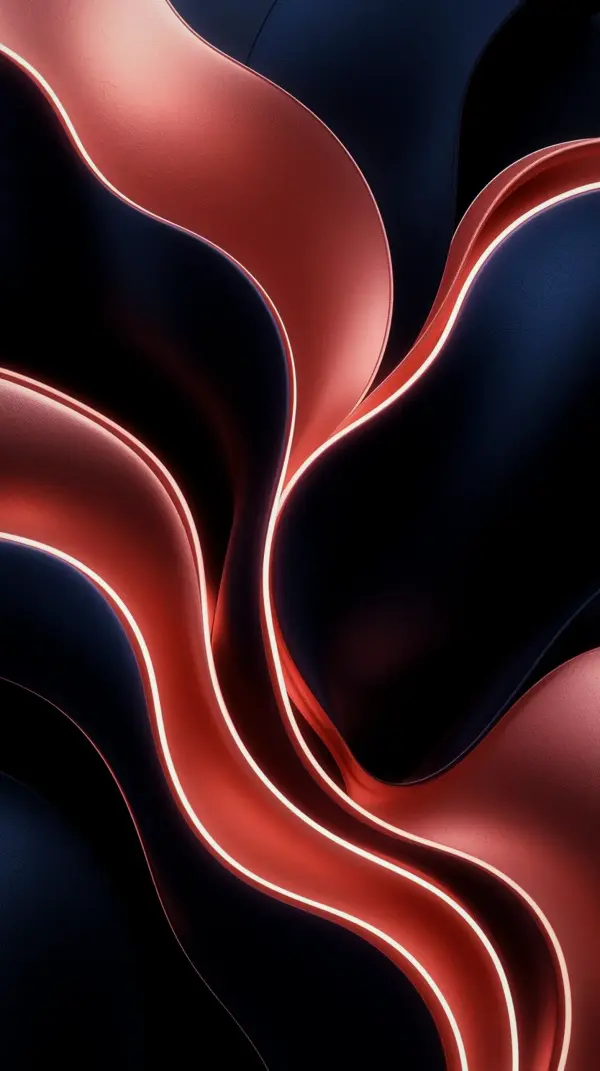 Dark AMOLED 4K Mobile Wallpaper: Elegant Red Flowing Ribbons