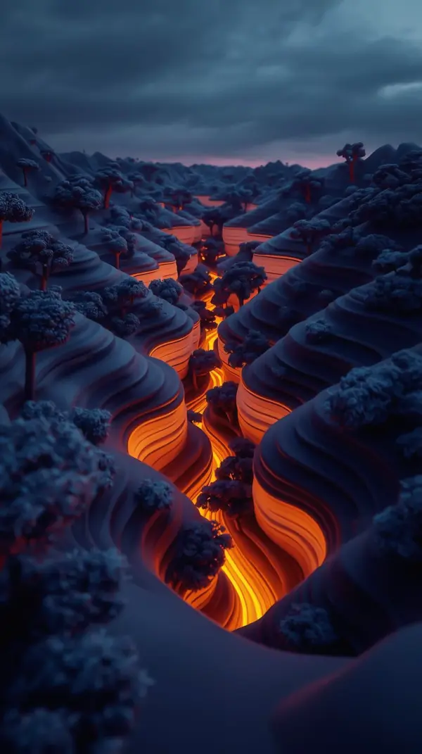 3D Wallpaper 4K — Glowing Canyon Landscape Mobile