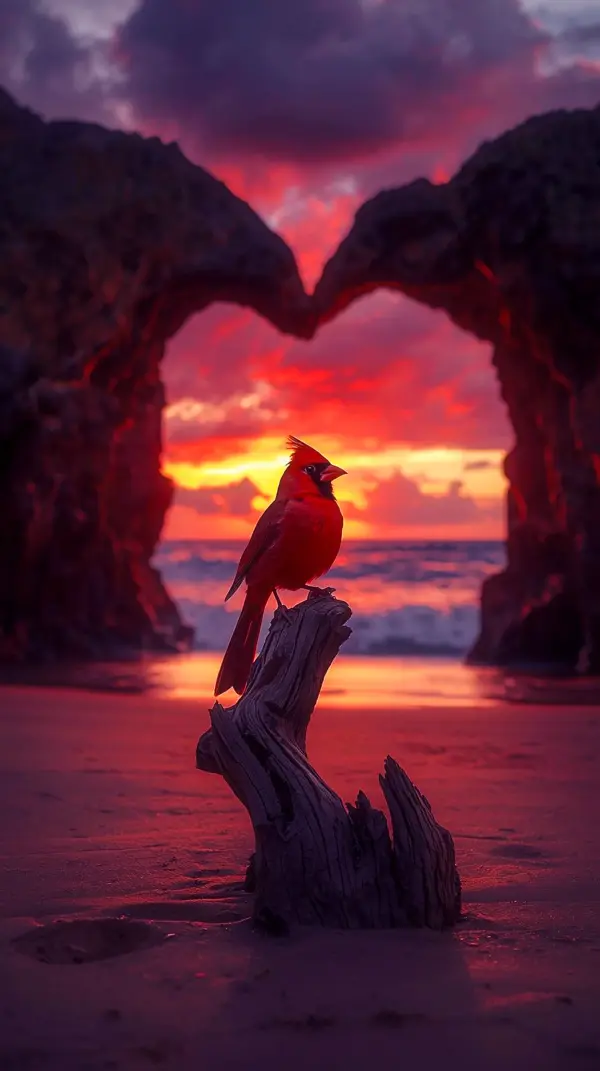 Aesthetic wallpaper — red cardinal vibrant sunset