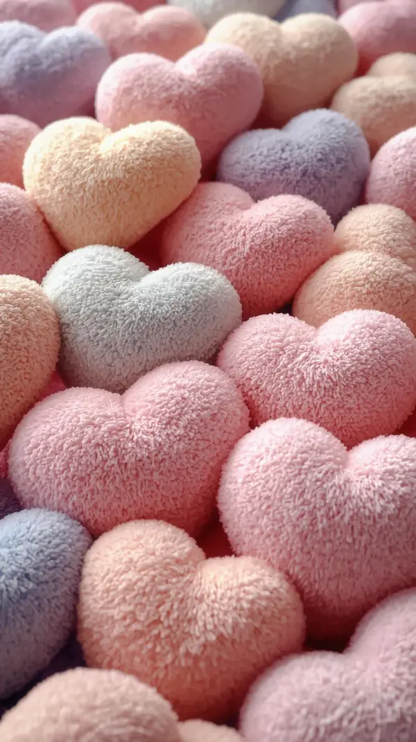 Wallpaper anime pink — soft pastel plush hearts