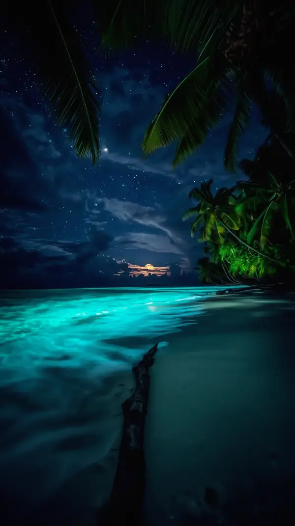 Wallpaper anime nature — glowing turquoise beach