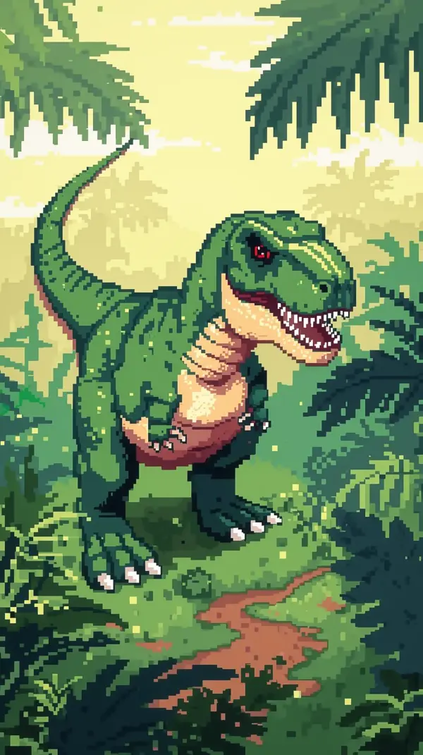 Dinosaur Wallpaper 4K — Pixel Art T-Rex Jungle