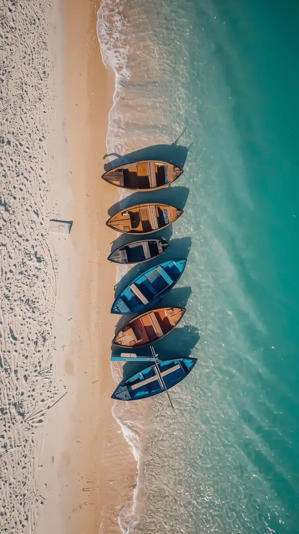 Beach Wallpaper 4K — Aerial View of Colorful Boats