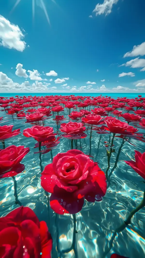 Wallpaper anime nature — blooming red roses ocean