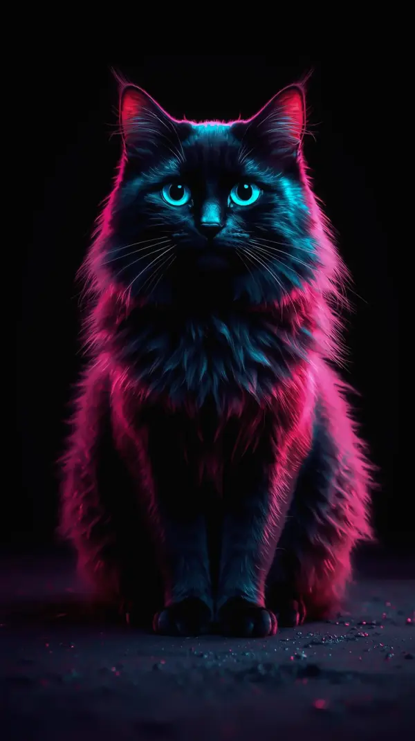 Cat Phone Wallpaper — Neon Pink Blue Glowing Eyes