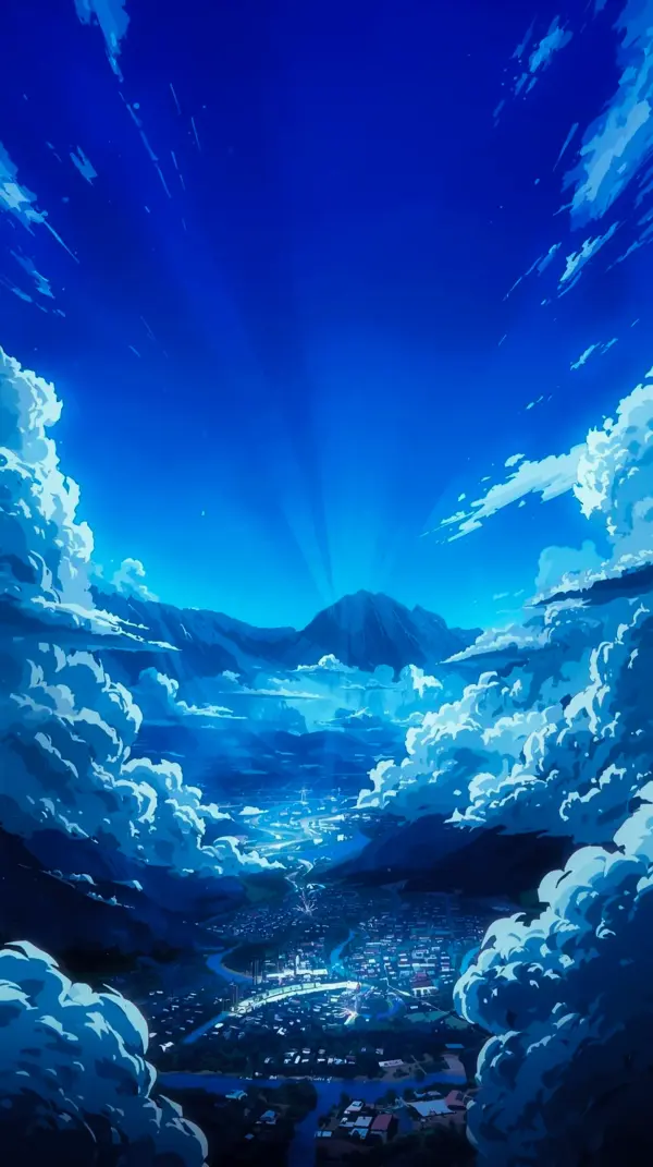Aesthetic anime wallpaper — cloudy blue valley