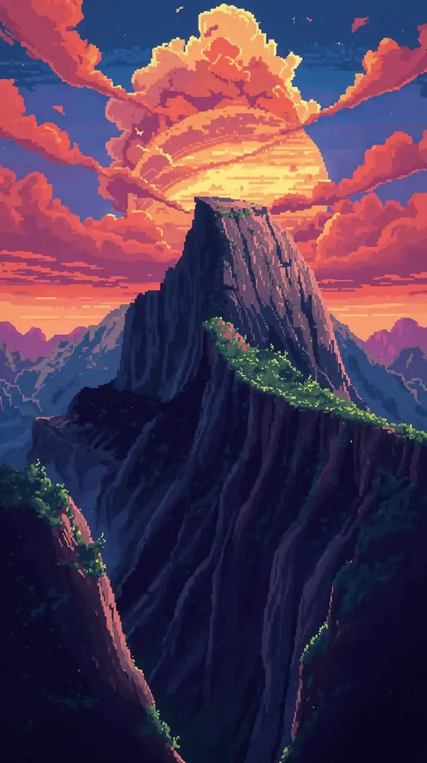 Pixel Art Wallpaper 4K — Sunset Mountain Peak 4KWallpapar