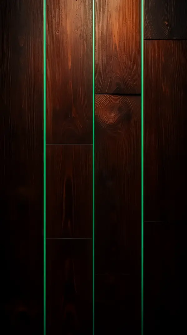 Dark Wood Planks with Neon Green Lines - Captivating AMOLED Wallpaper 4K for Mobile