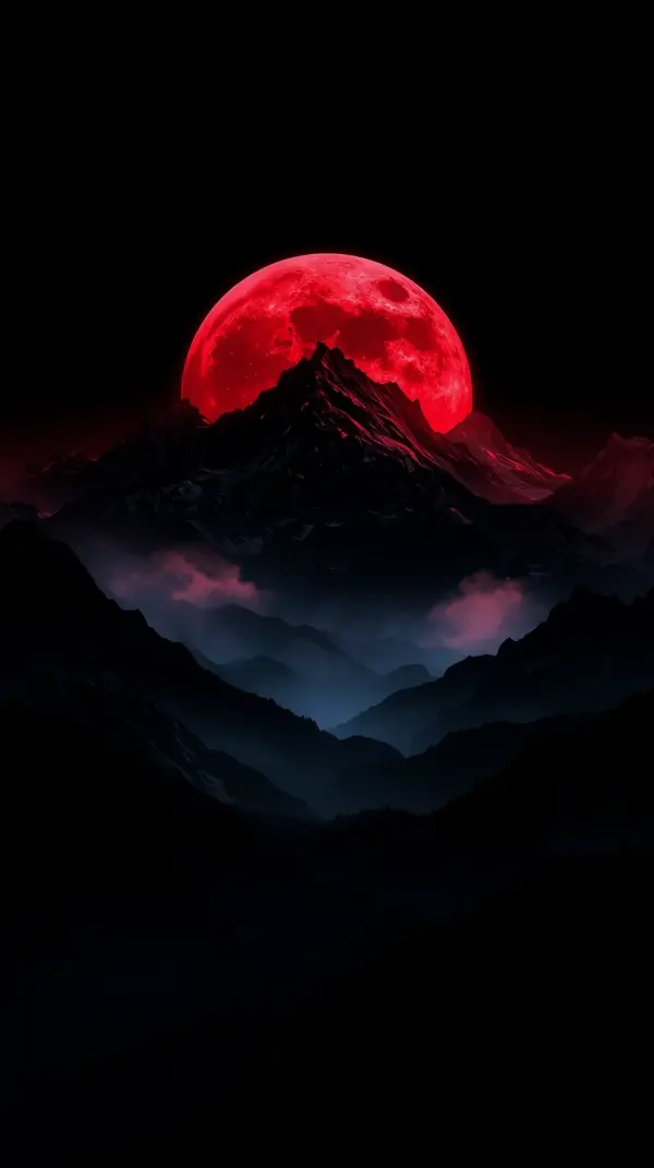 Red Blood Moon Mountain Peak AMOLED Wallpaper 4K for Mobile