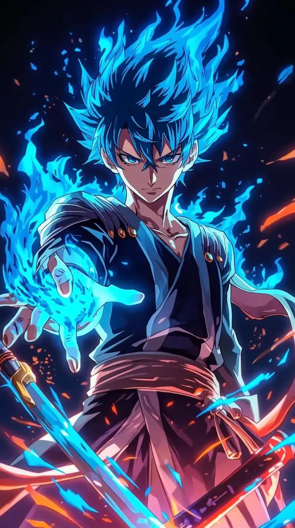 Anime Blue Flame — Fighter with blue emission and blade