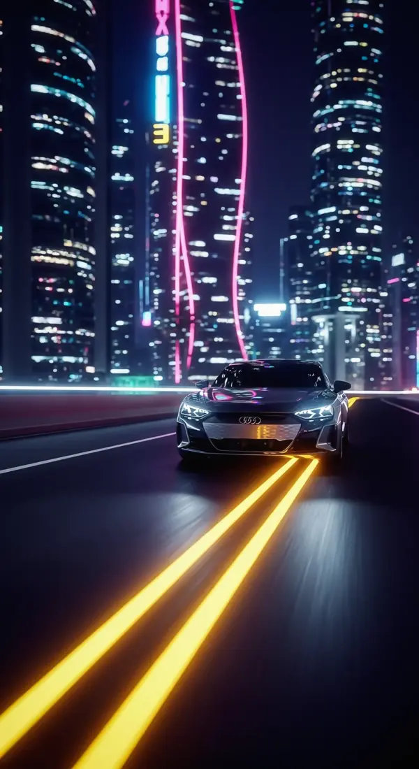 car wallpaper 4k for mobile — neon audi city night
