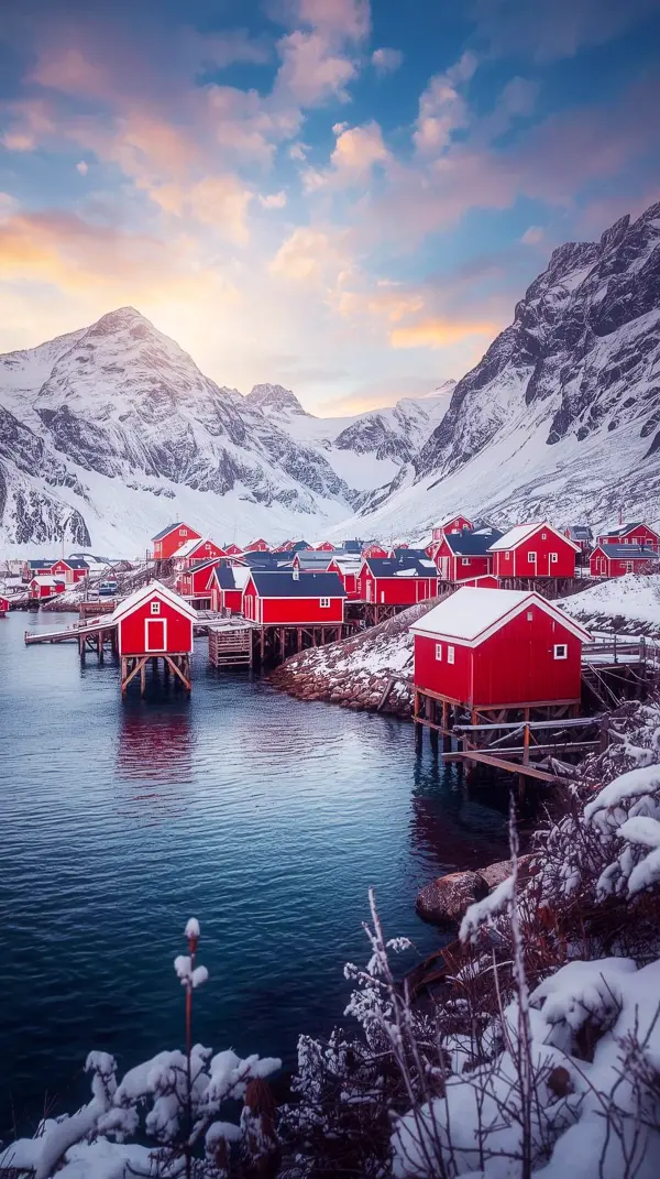 Aesthetic anime wallpaper — snowy red village