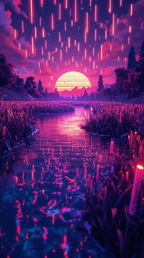Neon Sunset Wallpaper 4K — Pink Sky River 4KWallpapar