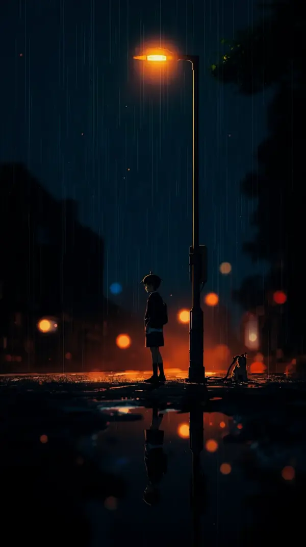 Melancholic Rainy Street Anime Wallpaper for iPhone 4K