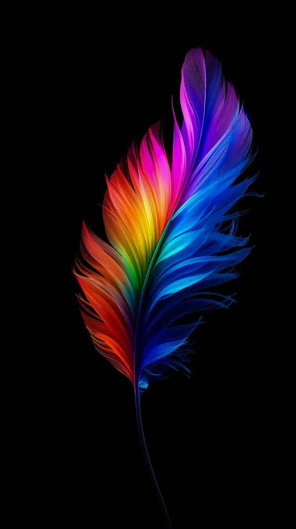 Vibrant Rainbow Feather AMOLED Wallpaper 4K for Mobile