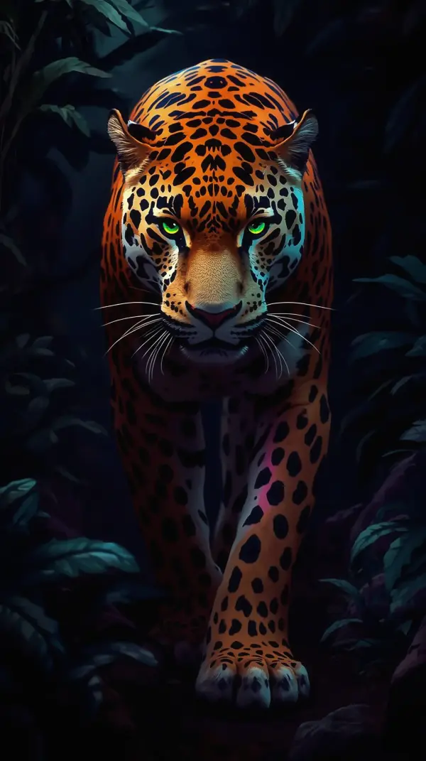 Animal wallpaper — spotted big cat glowing green eyes