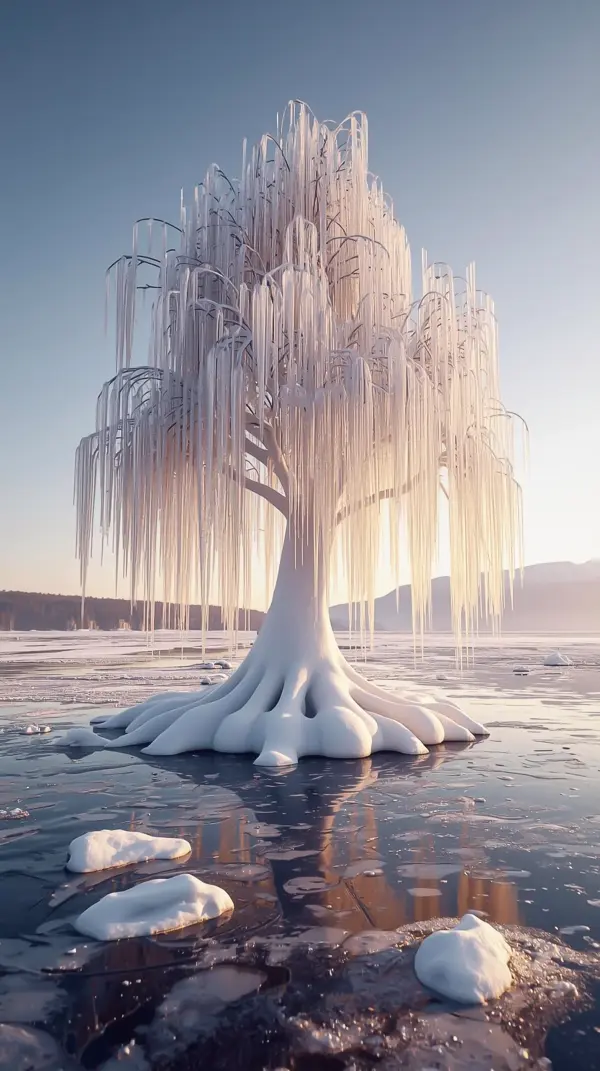 Winter Wallpaper 4K — Frozen Willow Tree | 4KWallpapar
