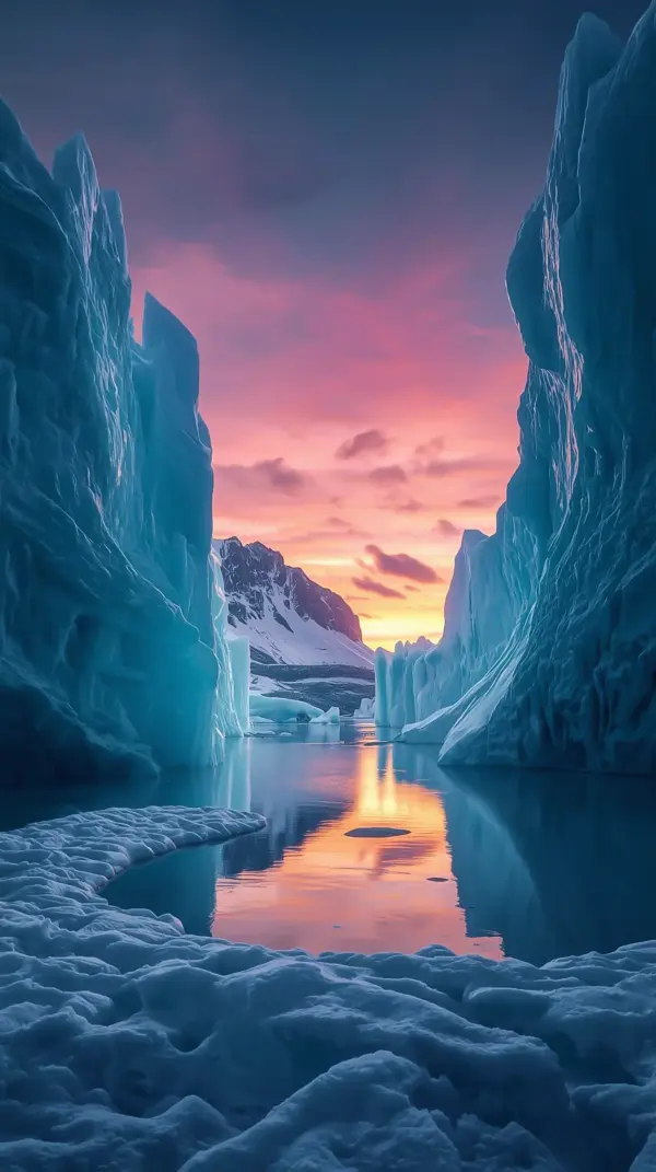 Wallpaper anime nature — blue icebergs sunset sky