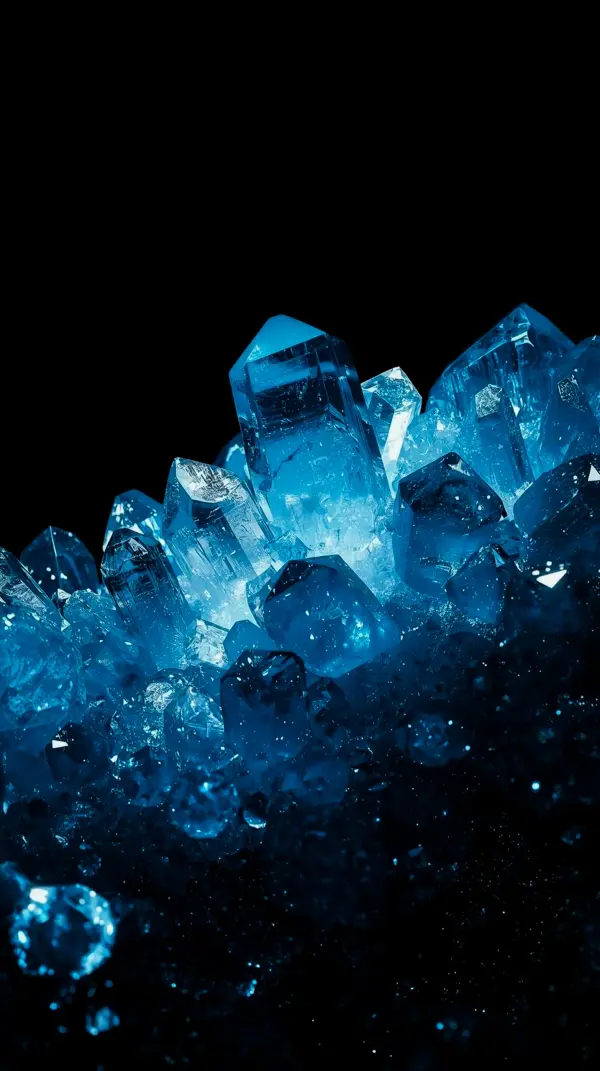 Stunning Blue Crystal Cluster AMOLED Wallpaper 4K for Mobile