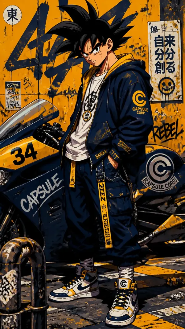 Anime background phone — yellow streetwear warrior