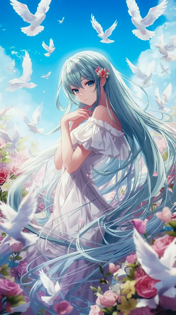 Ethereal Anime Girl With Doves Wallpaper for iPhone – 4K