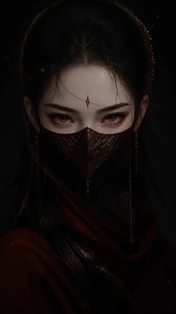 Wallpaper black anime — masked female warrior