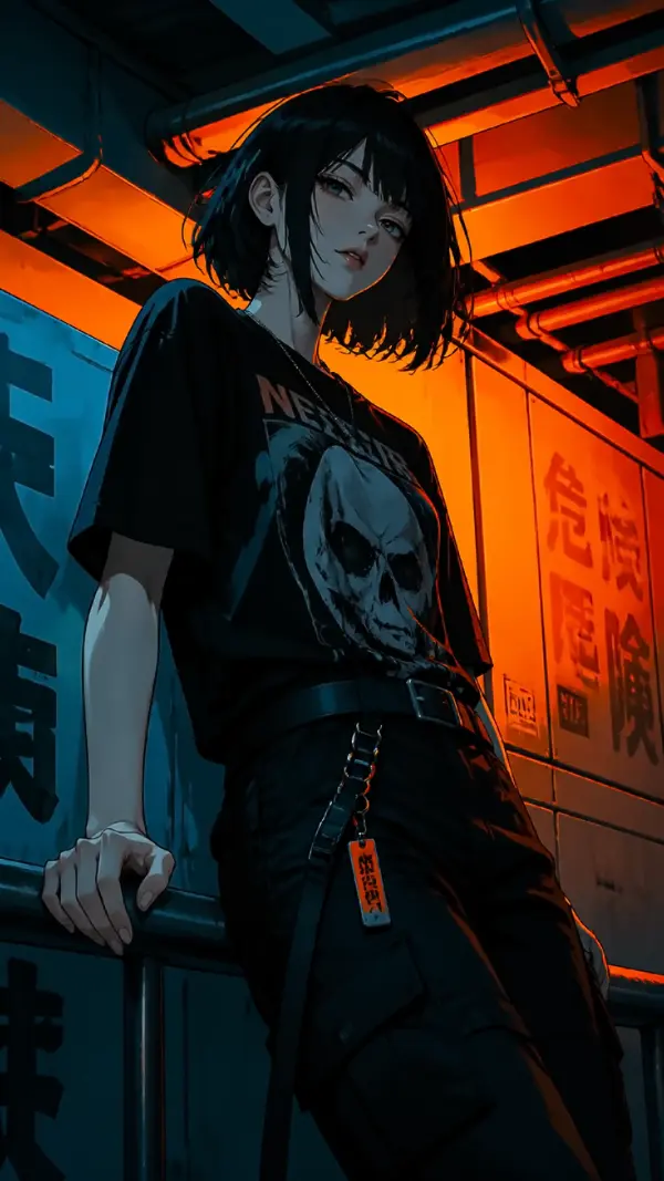 Wallpaper anime black — industrial orange glow