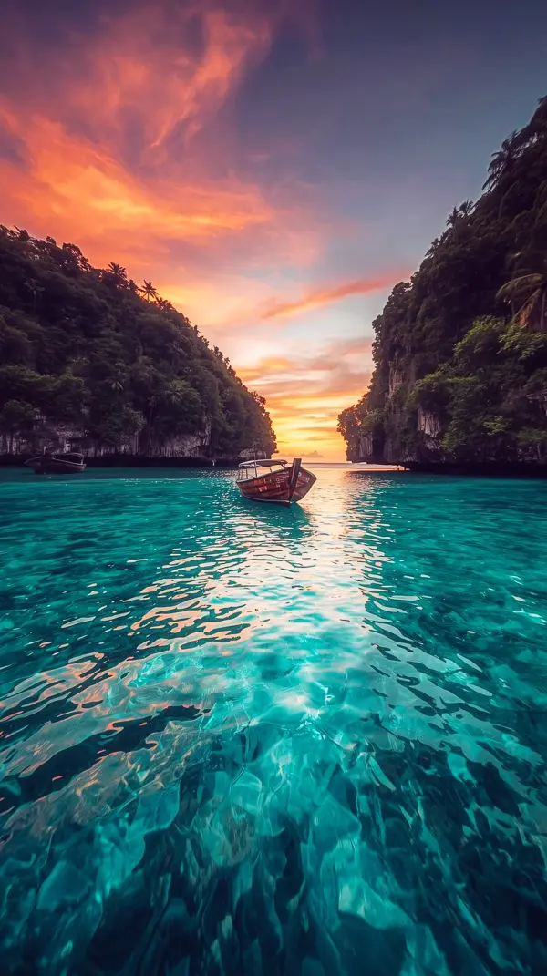 Stunning Tropical Sunset Boat iPhone Wallpaper 4k - 4k Wallpaper for Mobile, Cute 4k Wallpaper for iPhone, Best 4k Backgrounds iPhone 4k and iPhone Background for Phone