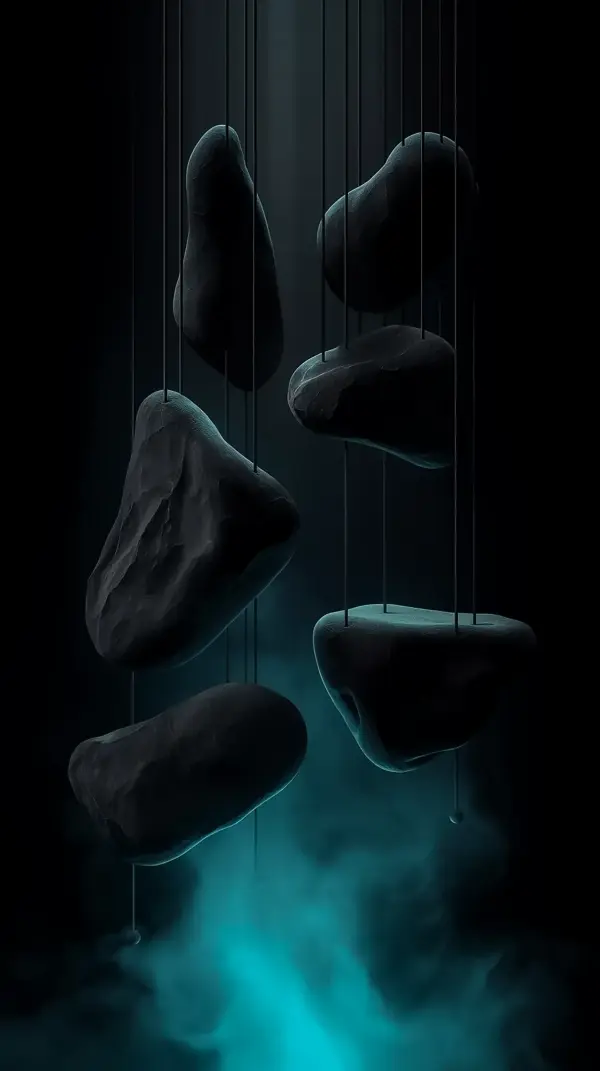 Pure black amoled wallpaper — suspended dark stones