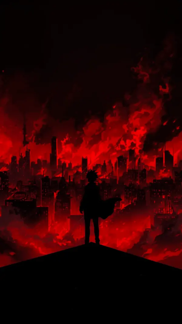 Dark Anime City Silhouette Wallpaper for iPhone 4K