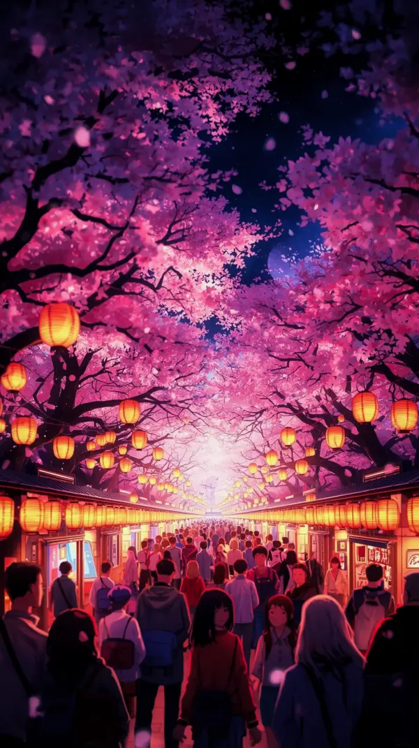 Anime couple picture — glowing cherry festival