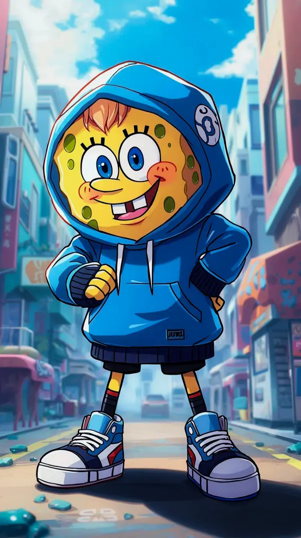 Wallpaper anime keren — blue hooded character