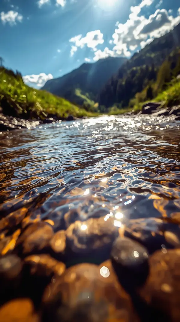 Anime scenery — beautiful sparkling mountain stream