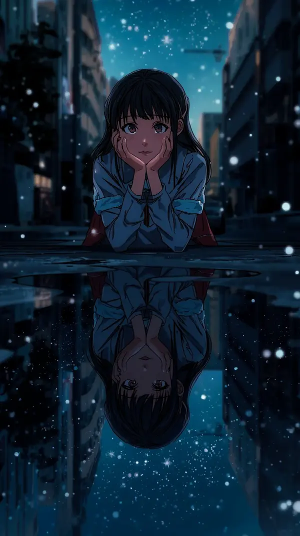 Serene Anime Girl Reflection Wallpaper for iPhone – 4K