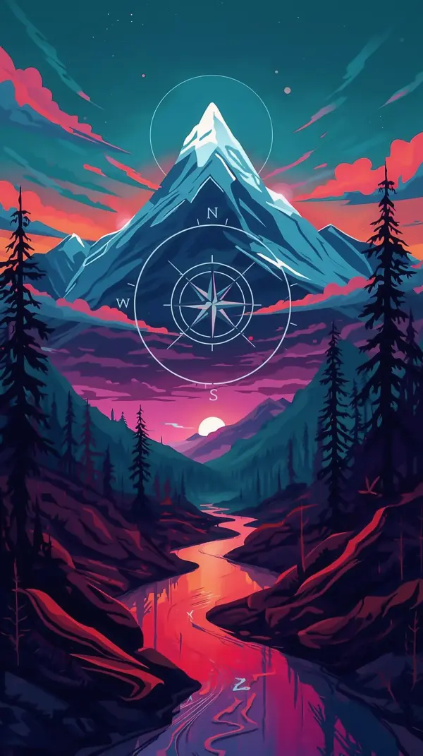 Nature Wallpaper 4K — Mountain River Compass Sunset