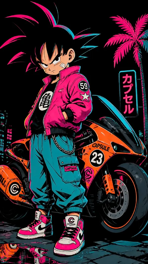 Anime background phone — pink streetwear rider