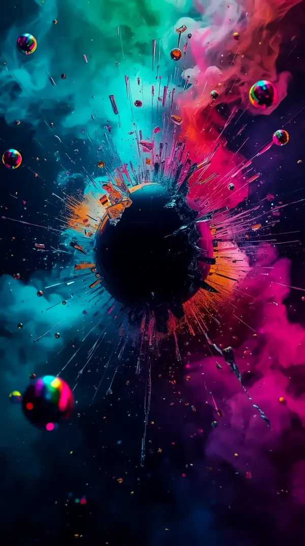 Vibrant Abstract Explosion AMOLED Wallpaper 4k for Mobile - Colorful Smoke and Spheres
