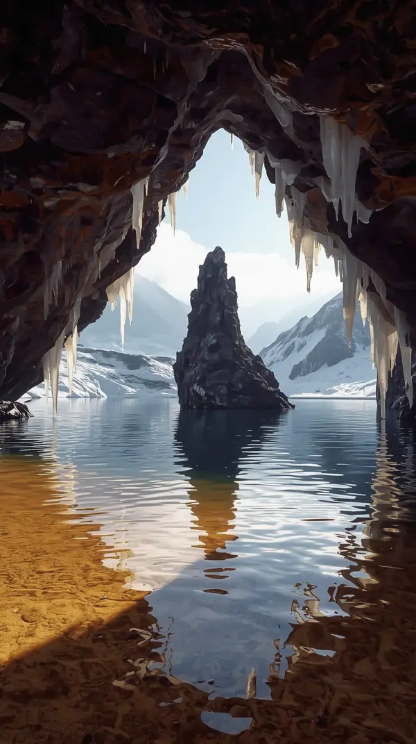 Nature Wallpaper 4K — Icy Cave Lake View | 4KWallpapar