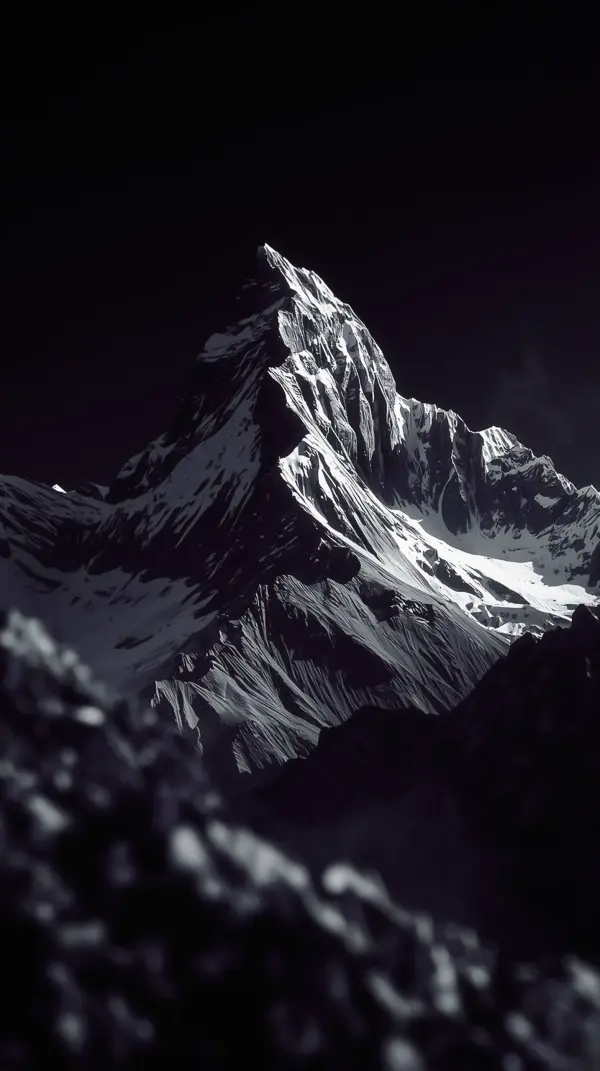 Mountain Wallpaper 4K — Snowy Peak Dark Night 4KWallpapar