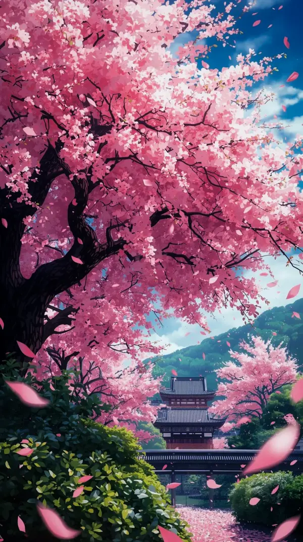 Aesthetic Anime Wallpaper Phone: 8k Anime Wallpaper for Mobile featuring Cherry Blossoms