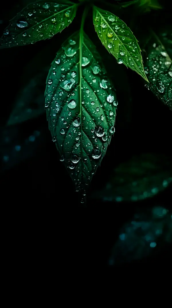 Stunning AMOLED Wallpaper 4K for Mobile: Dew Drops on Green Leaves