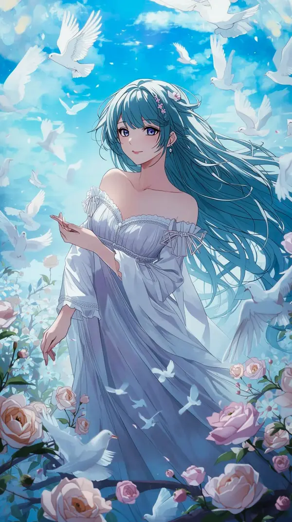 Ethereal Anime Girl Dove Wallpaper for iPhone – 4K