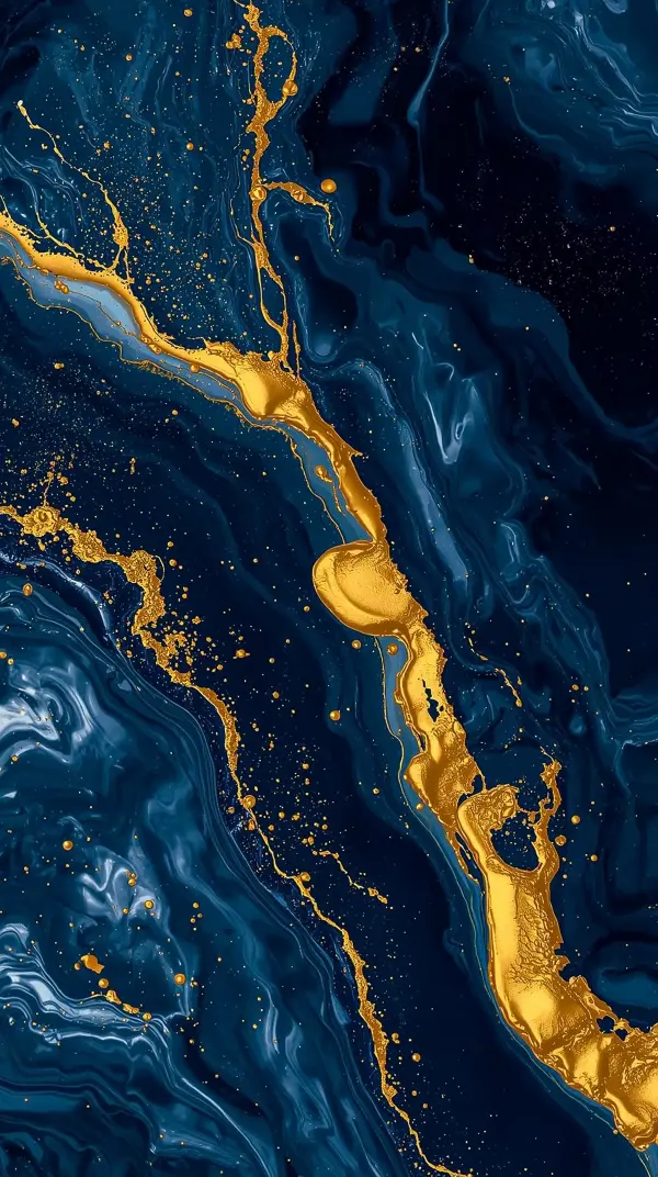 4k wallpaper for mobile Luxurious Gold Veins on Navy Blue Marble, Elegant Abstract Fluid Resin Art with Golden Splashes